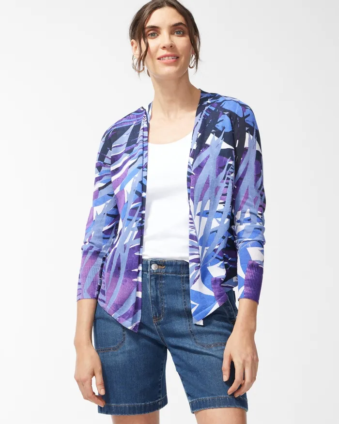 Chico039s Summer Romance Palms Button Topper Classic Navy Women Sweaters