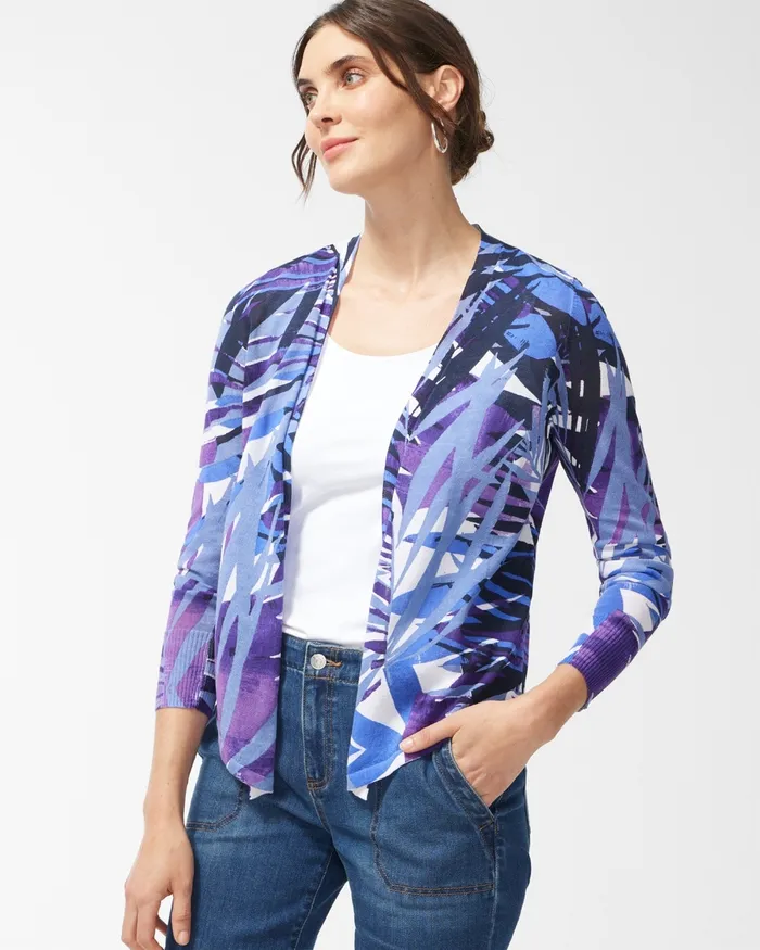 Chico039s Summer Romance Palms Button Topper Classic Navy Women Sweaters