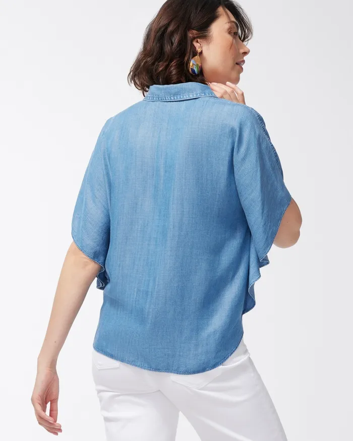 Chico039s Tencel TieFront Blouse Blush Stone Indigo Women Tops