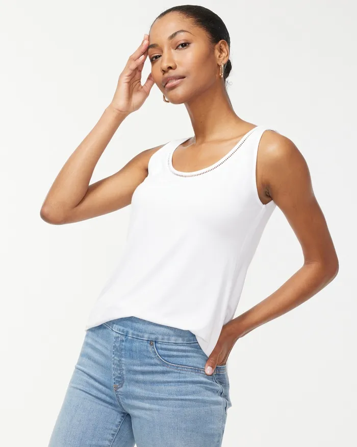 Chico039s Touch Of Cool Eyelet Neck Tank Alabaster Women Tops