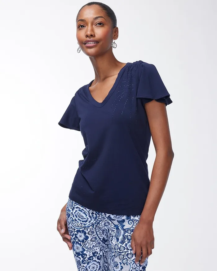 Chico039s Touch Of Cool Fireworks Tee Classic Navy Women Tees