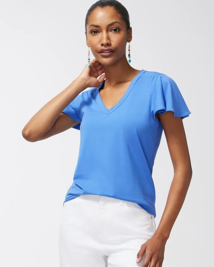 Chico039s Touch Of Cool Flutter Sleeve Tee Amparo Blue Women Tops