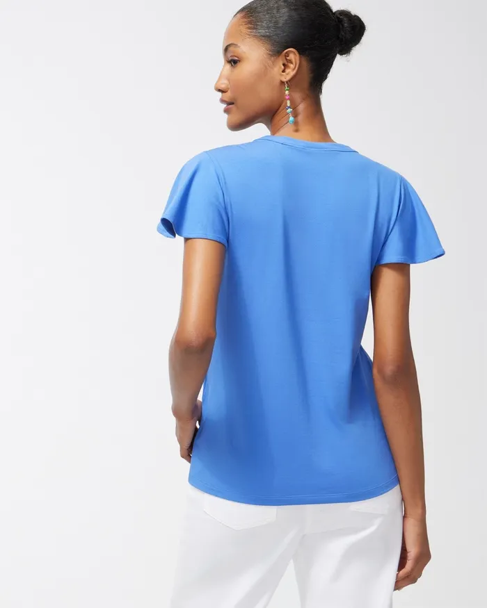 Chico039s Touch Of Cool Flutter Sleeve Tee Amparo Blue Women Tops