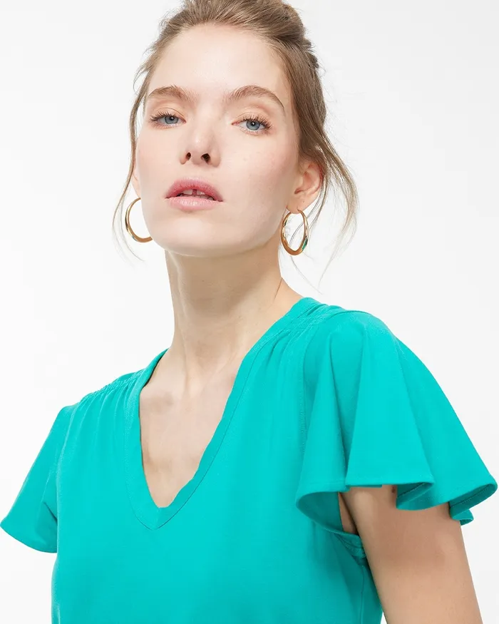 Chico039s Touch Of Cool Flutter Sleeve Tee Amparo Blue Women Tops
