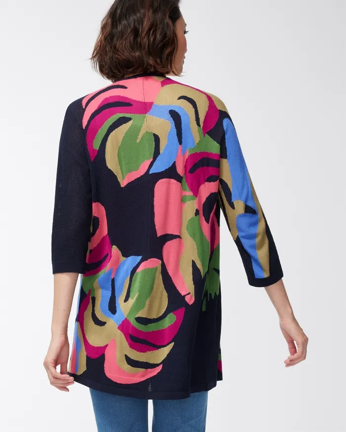 Chico039s Tropical Print Mesh Cardigan Classic Navy Women Sweaters
