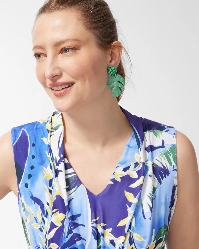 Chico039s Tropical Print Pleat Front Maxi Dress Amparo Blue Women Dresses and Skirts