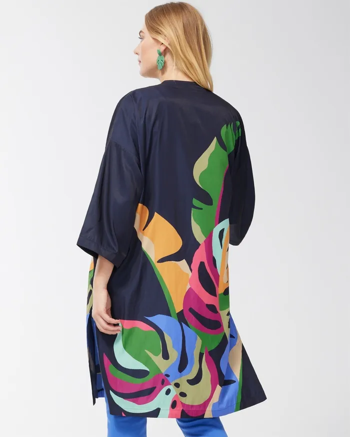 Chico039s Wild Palm Print Kimono Classic Navy Women Tops
