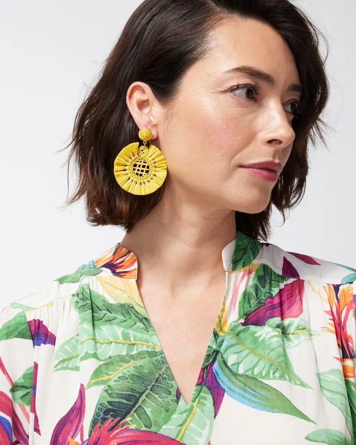 Chico039s Yellow Raffia Drop Earrings Yellow Women Earrings