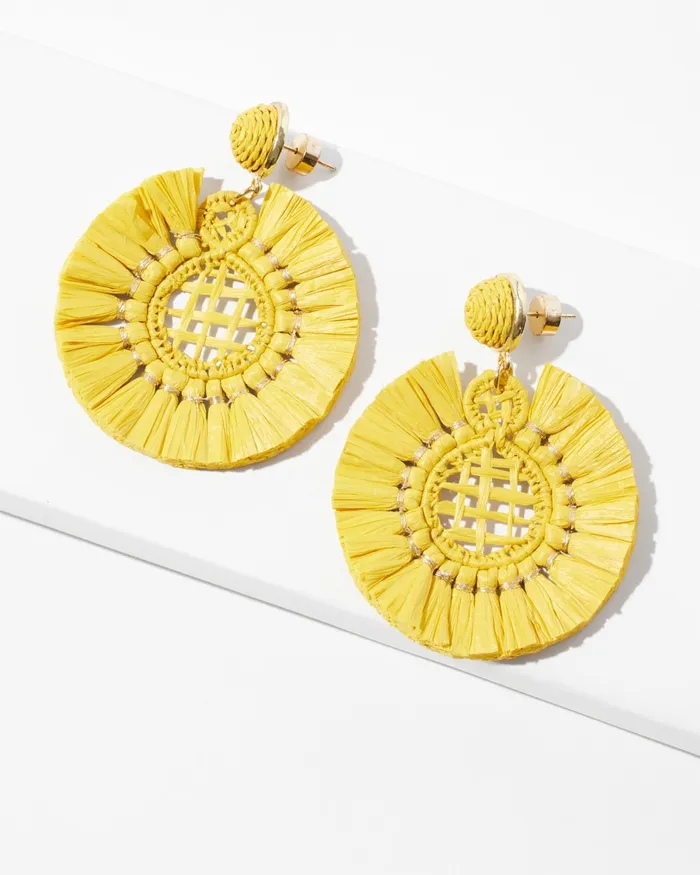 Chico039s Yellow Raffia Drop Earrings Yellow Women Earrings