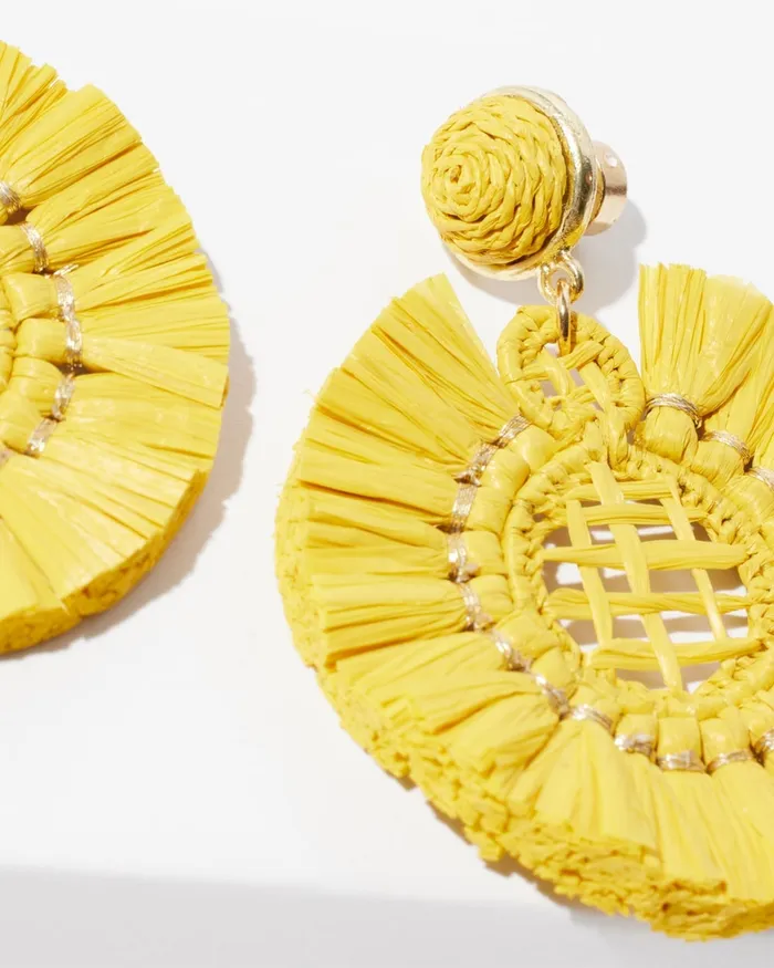 Chico039s Yellow Raffia Drop Earrings Yellow Women Earrings