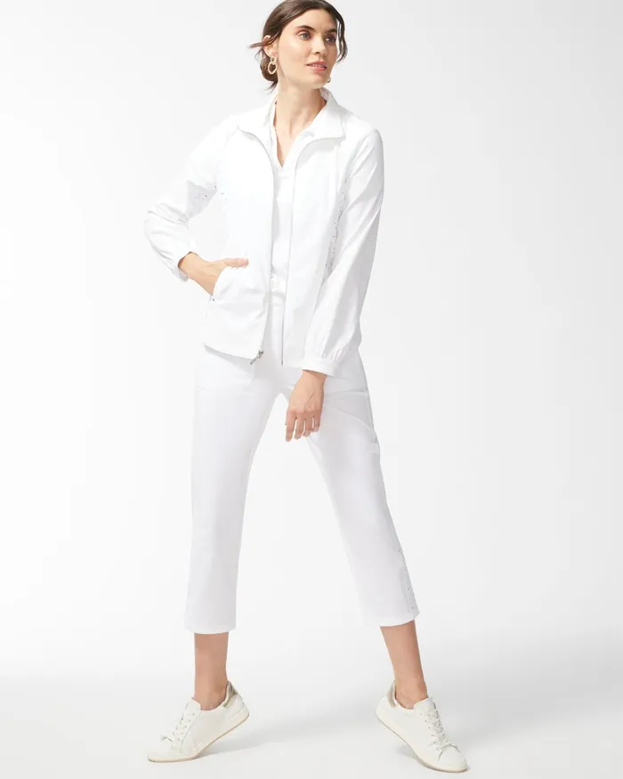 Chico039s Zenergy Neema White Eyelet Jacket Alabaster Women Jackets and Coats