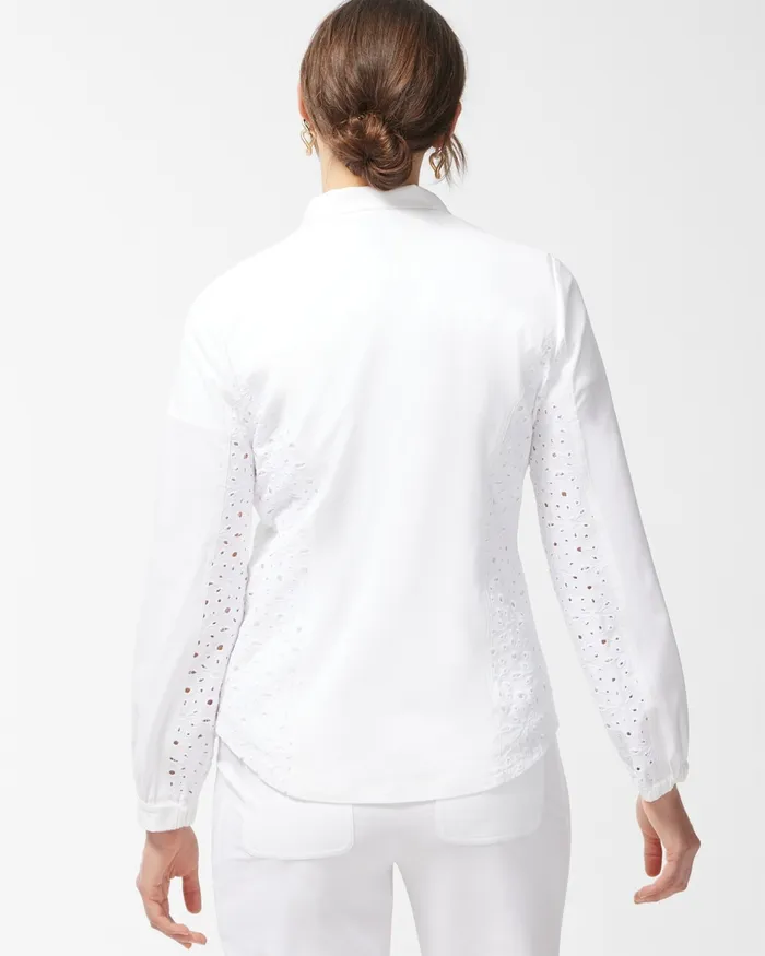 Chico039s Zenergy Neema White Eyelet Jacket Alabaster Women Jackets and Coats