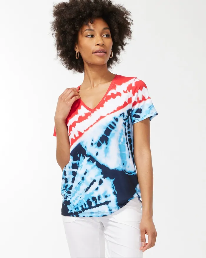Chico039s Zenergy Red White and Blue Tee Flame Scarlet Women Tees