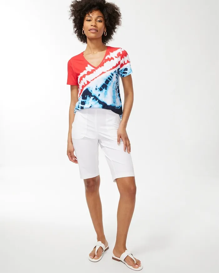 Chico039s Zenergy Red White and Blue Tee Flame Scarlet Women Tees