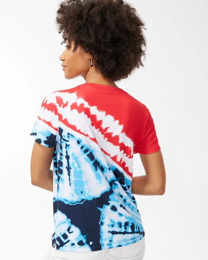 Chico039s Zenergy Red White and Blue Tee Flame Scarlet Women Tees