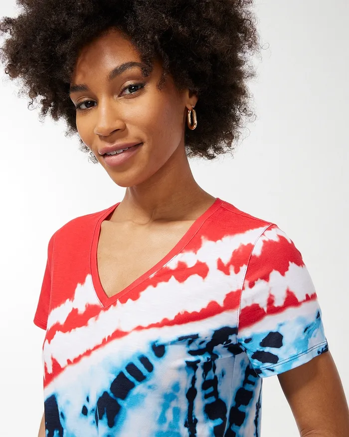 Chico039s Zenergy Red White and Blue Tee Flame Scarlet Women Tees