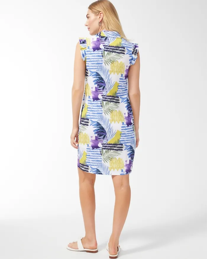 Chico039s Zenergy UPF Neema Coastal Ruffle Dress Amparo Blue Women Activewear