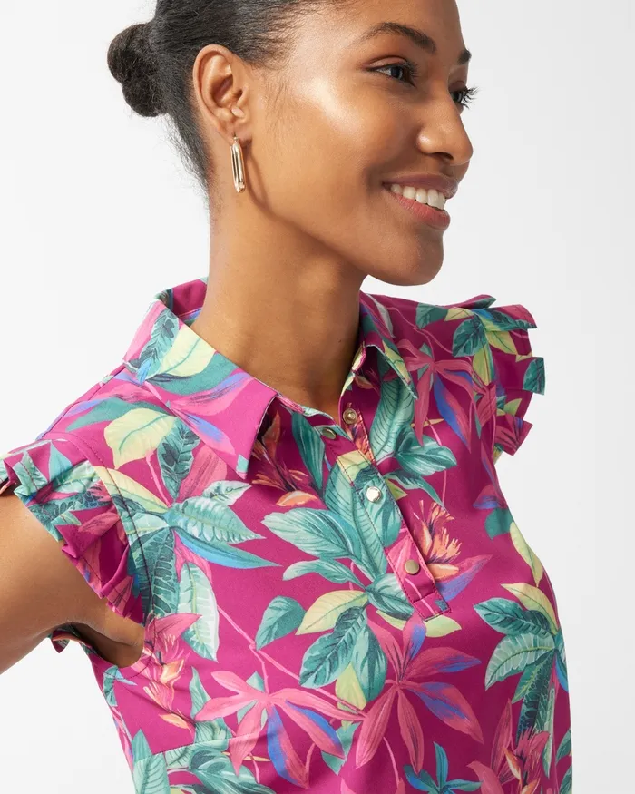 Chico039s Zenergy UPF Neema Floral Ruffle Dress Botanic Berry Women Dresses and Skirts