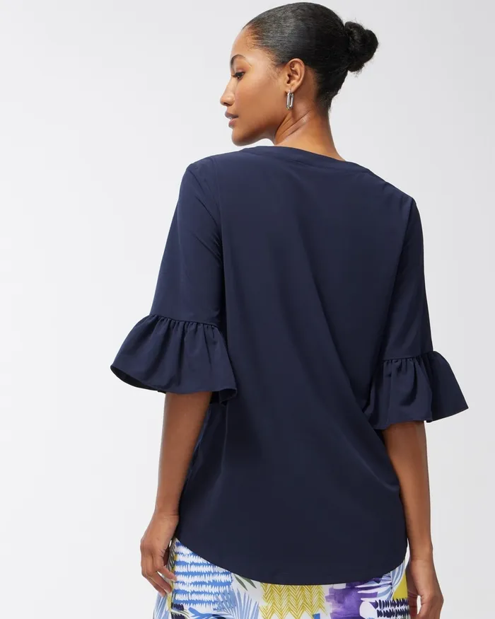 Chico039s Zenergy UPF Neema Ruffle Sleeve Top Classic Navy Women Activewear