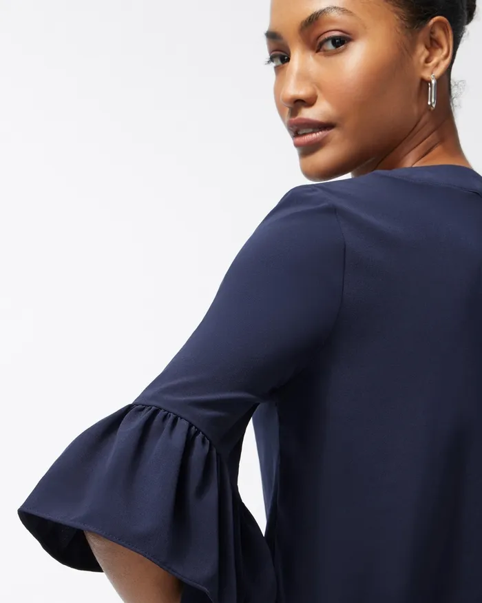 Chico039s Zenergy UPF Neema Ruffle Sleeve Top Classic Navy Women Activewear