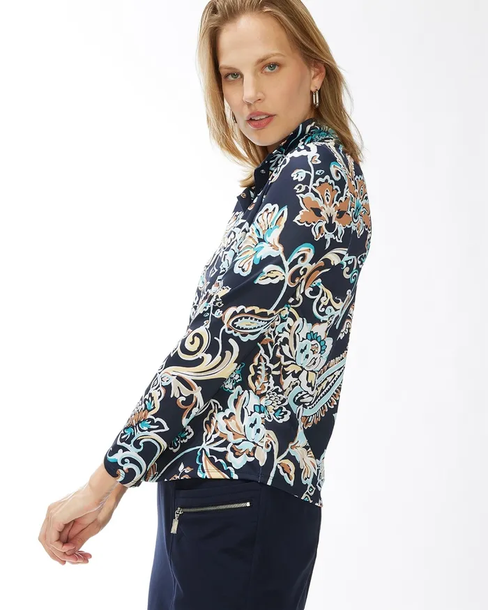 Chico039s Zenergy UPF Snaps Long Sleeve Polo Classic Navy Women Tops