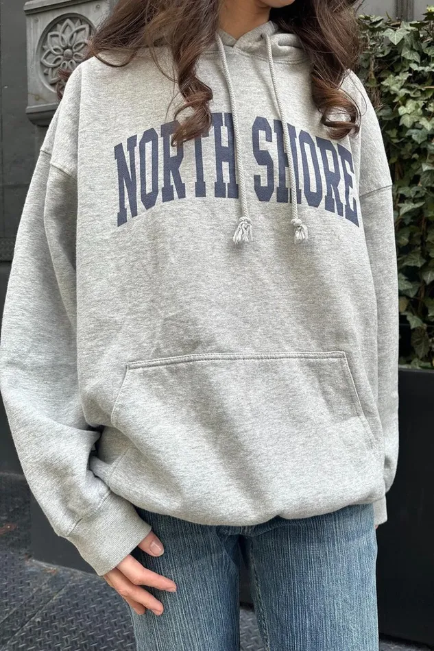 Christy North Shore Hoodie Heather Grey Women Brandy Melville Sweatpants and Sweatshirts