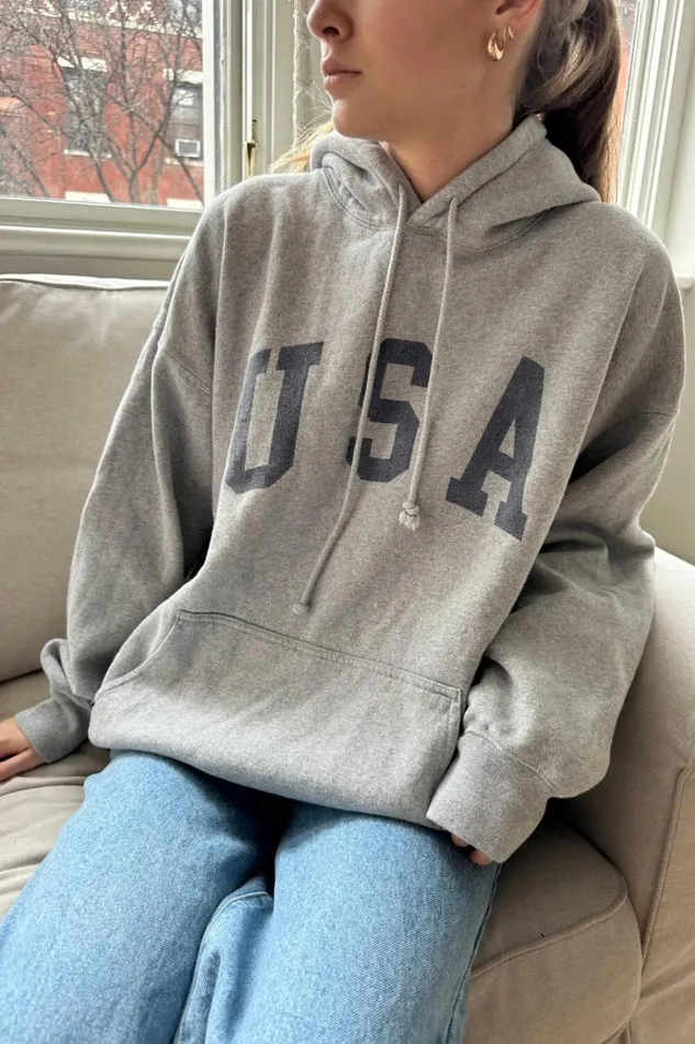Christy Usa Hoodie Heather Grey Women Brandy Melville Graphics