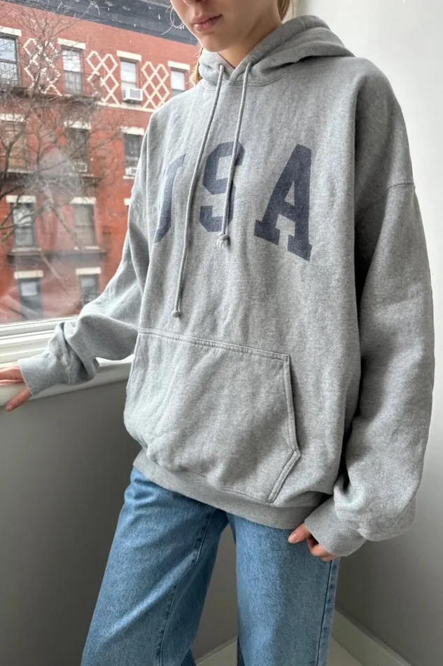 Christy Usa Hoodie Heather Grey Women Brandy Melville Graphics