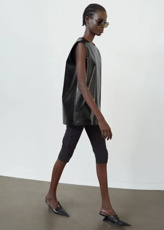 Clothing Women The Frankie Shop Amaris Crackled Faux Leather Tank Top 8211 Black