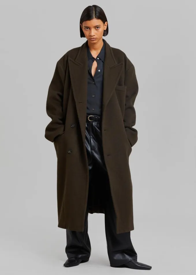 Clothing Women The Frankie Shop Anya Oversized Coat 8211 Dark Brown