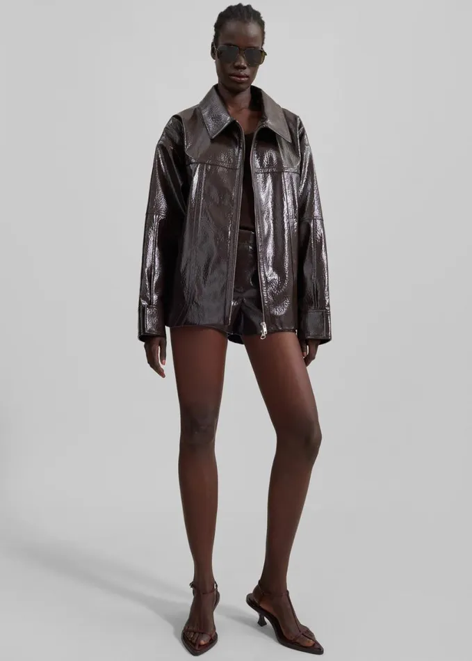 Clothing Women The Frankie Shop Arbor Crackled Faux Leather Jacket 8211 Brown
