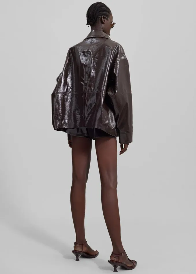 Clothing Women The Frankie Shop Arbor Crackled Faux Leather Jacket 8211 Brown