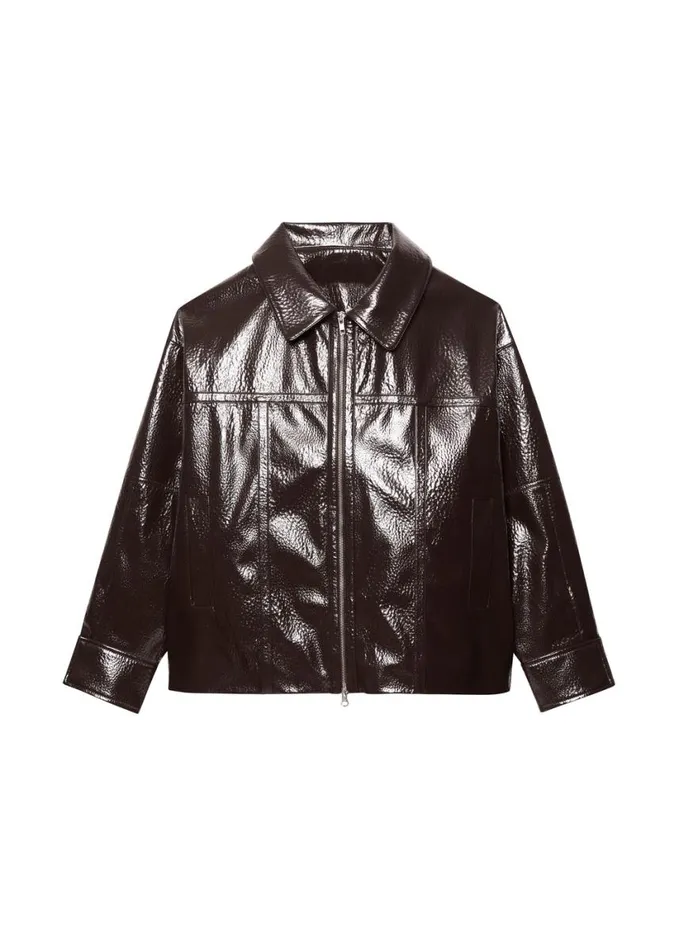 Clothing Women The Frankie Shop Arbor Crackled Faux Leather Jacket 8211 Brown