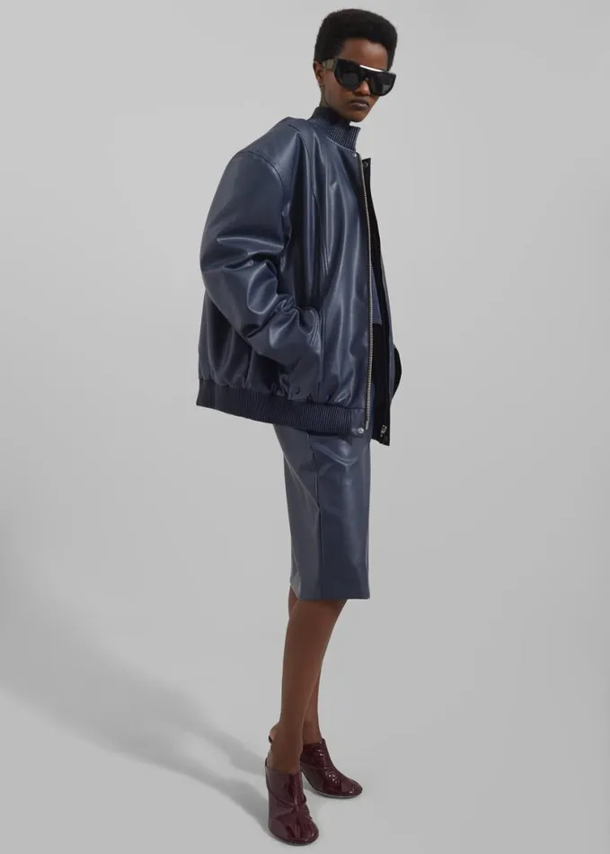 Clothing Women The Frankie Shop Arley Oversized Faux Leather Bomber 8211 Navy