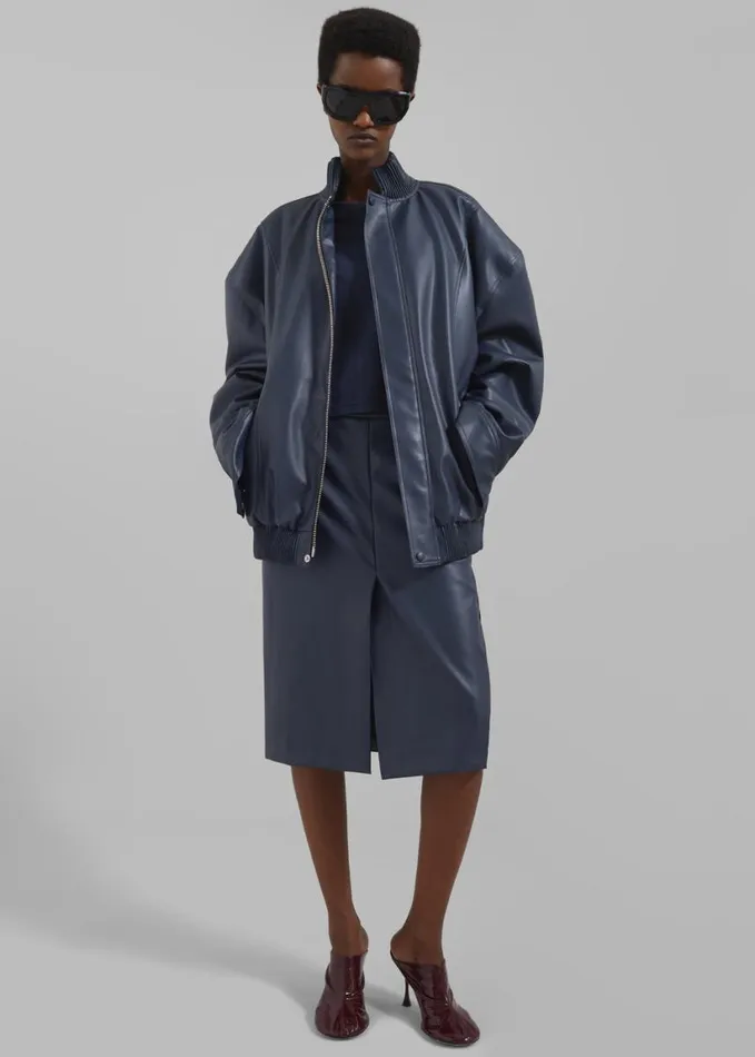 Clothing Women The Frankie Shop Arley Oversized Faux Leather Bomber 8211 Navy