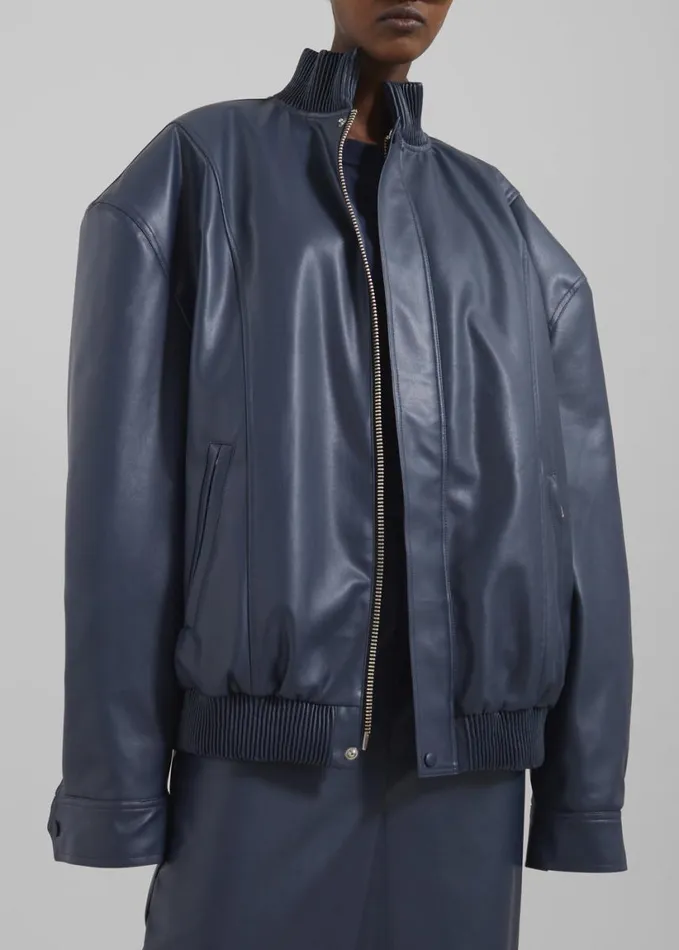Clothing Women The Frankie Shop Arley Oversized Faux Leather Bomber 8211 Navy