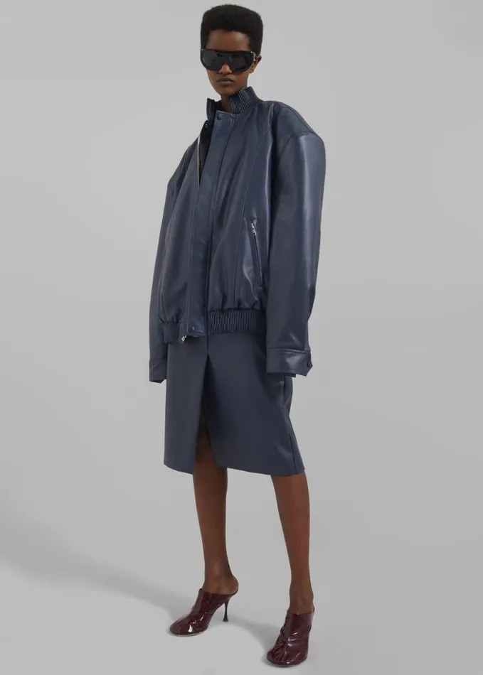 Clothing Women The Frankie Shop Arley Oversized Faux Leather Bomber 8211 Navy