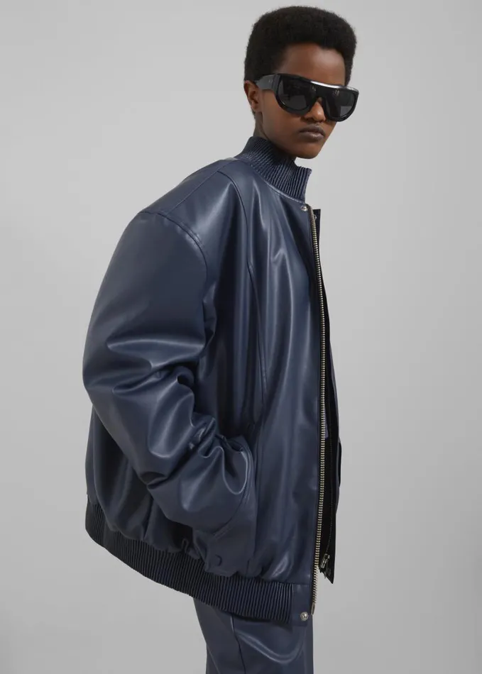 Clothing Women The Frankie Shop Arley Oversized Faux Leather Bomber 8211 Navy
