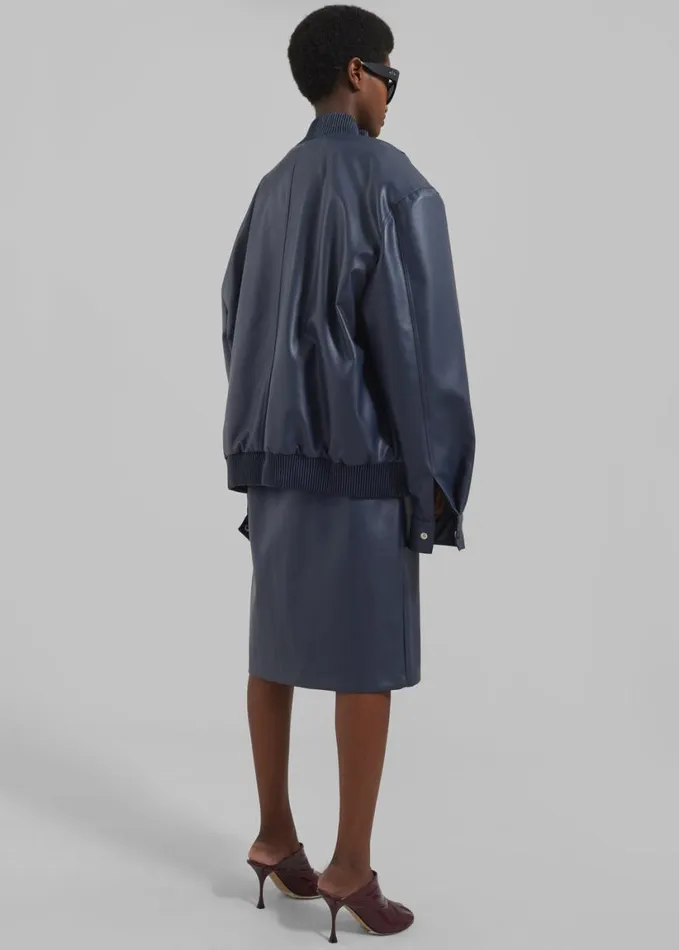 Clothing Women The Frankie Shop Arley Oversized Faux Leather Bomber 8211 Navy