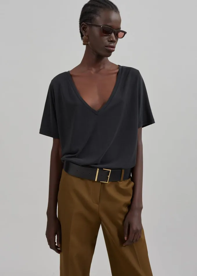 Clothing Women The Frankie Shop Asten VNeck TShirt 8211 Black
