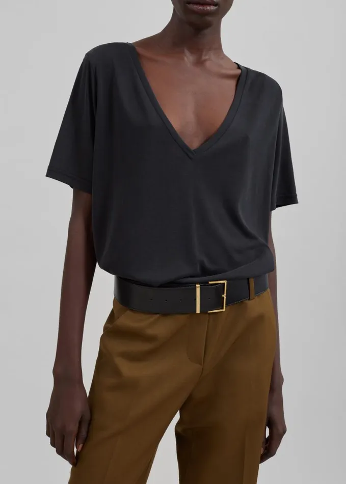 Clothing Women The Frankie Shop Asten VNeck TShirt 8211 Black