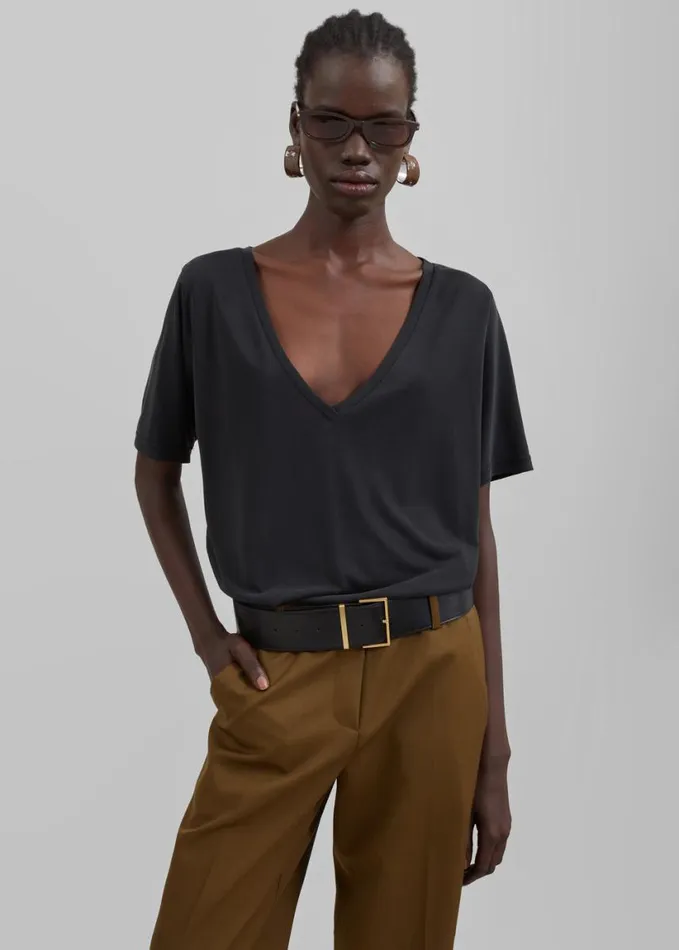 Clothing Women The Frankie Shop Asten VNeck TShirt 8211 Black