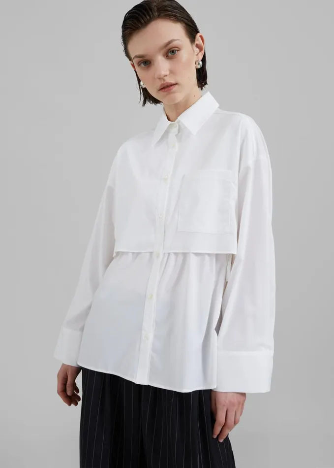 Clothing Women The Frankie Shop Bria Layered Button Up Shirt 8211 White