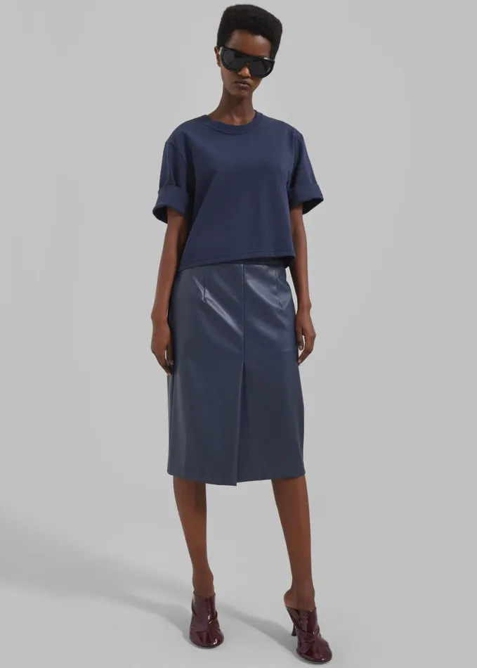 Clothing Women The Frankie Shop Brooklyn Faux Leather Midi Skirt 8211 Navy