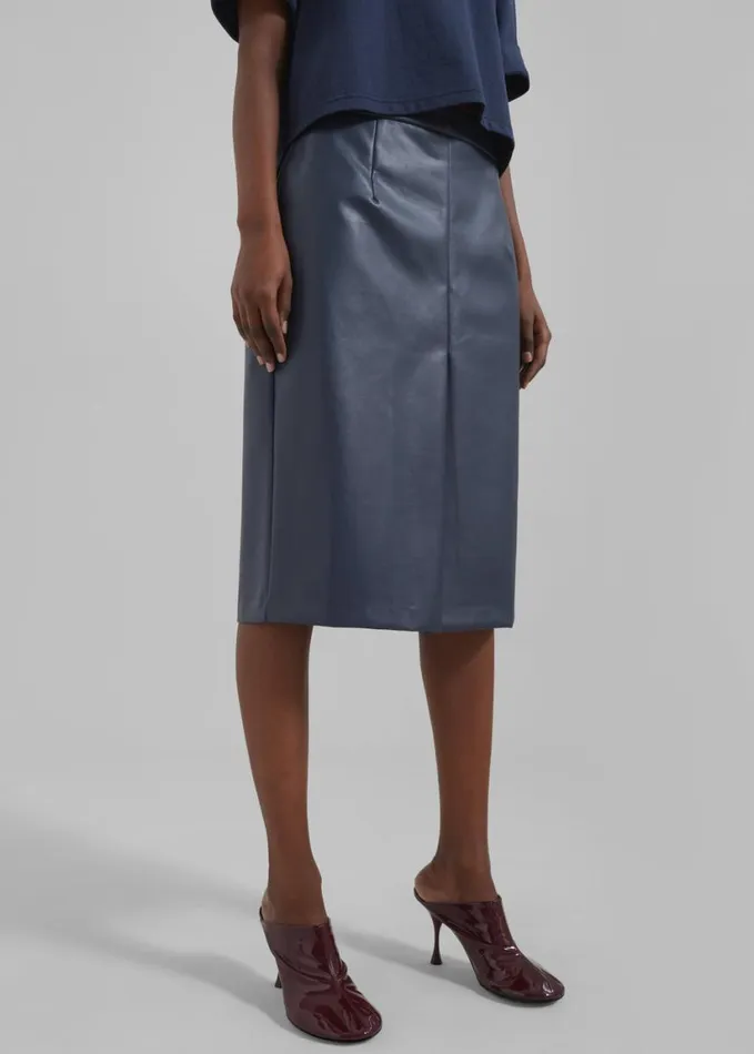 Clothing Women The Frankie Shop Brooklyn Faux Leather Midi Skirt 8211 Navy