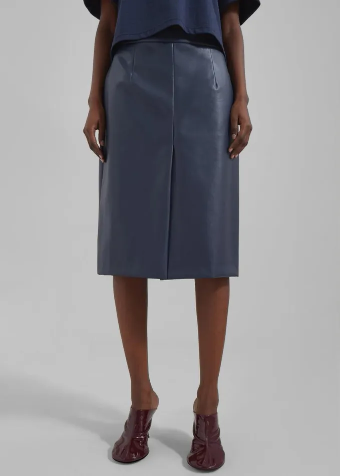 Clothing Women The Frankie Shop Brooklyn Faux Leather Midi Skirt 8211 Navy
