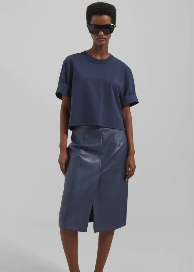 Clothing Women The Frankie Shop Brooklyn Faux Leather Midi Skirt 8211 Navy