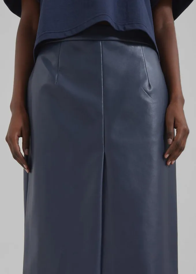 Clothing Women The Frankie Shop Brooklyn Faux Leather Midi Skirt 8211 Navy