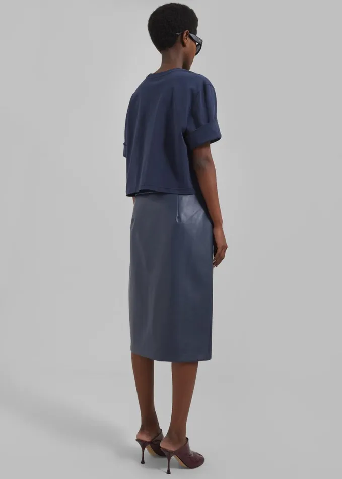 Clothing Women The Frankie Shop Brooklyn Faux Leather Midi Skirt 8211 Navy