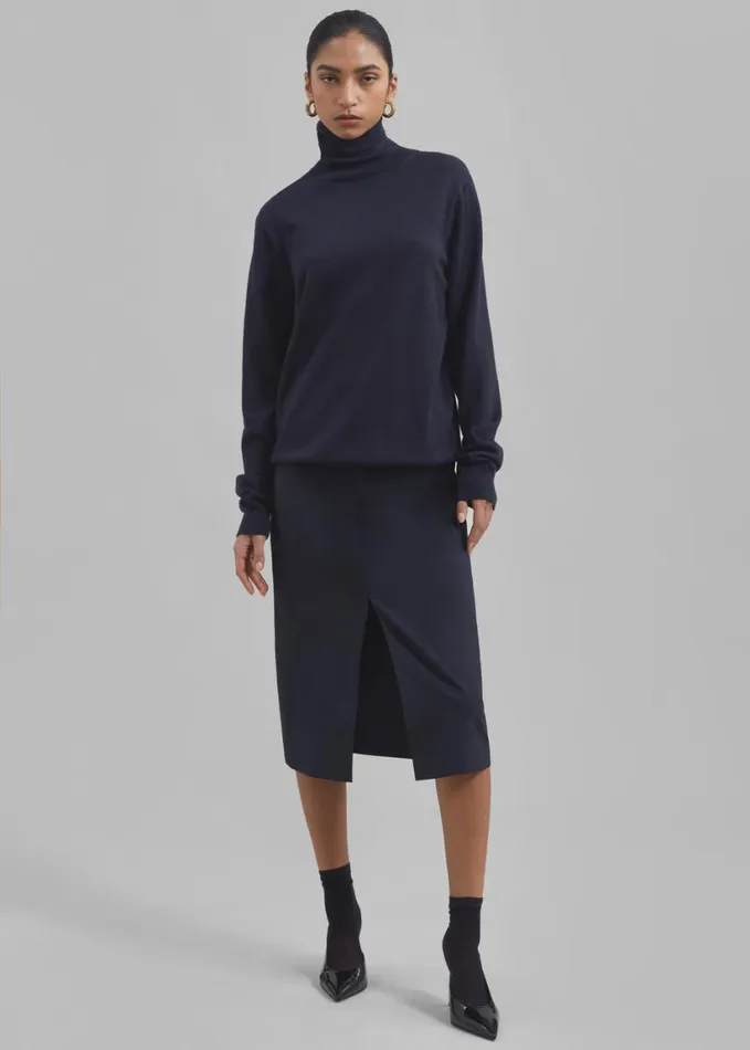 Clothing Women The Frankie Shop Brooklyn Midi Skirt 8211 Navy